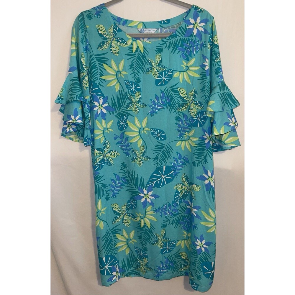 Escapada Dress Resort Wear Teal Turquoise Green Tropical Women’s Size Large